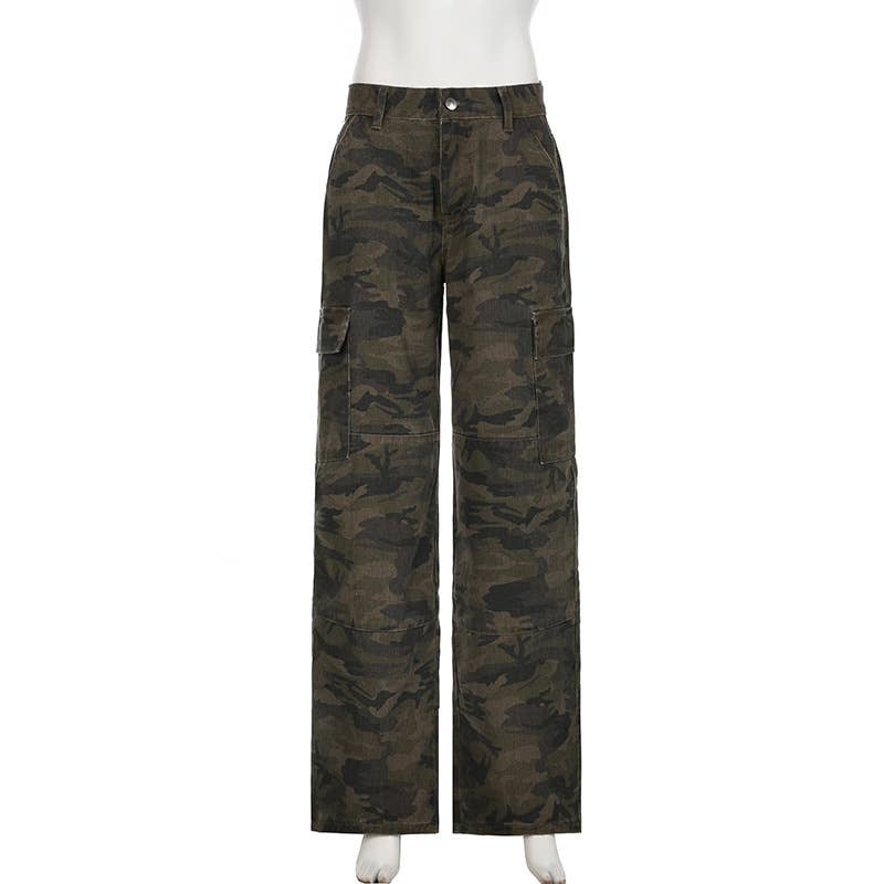 Camouflag wide-leg Jeans straight denim pants