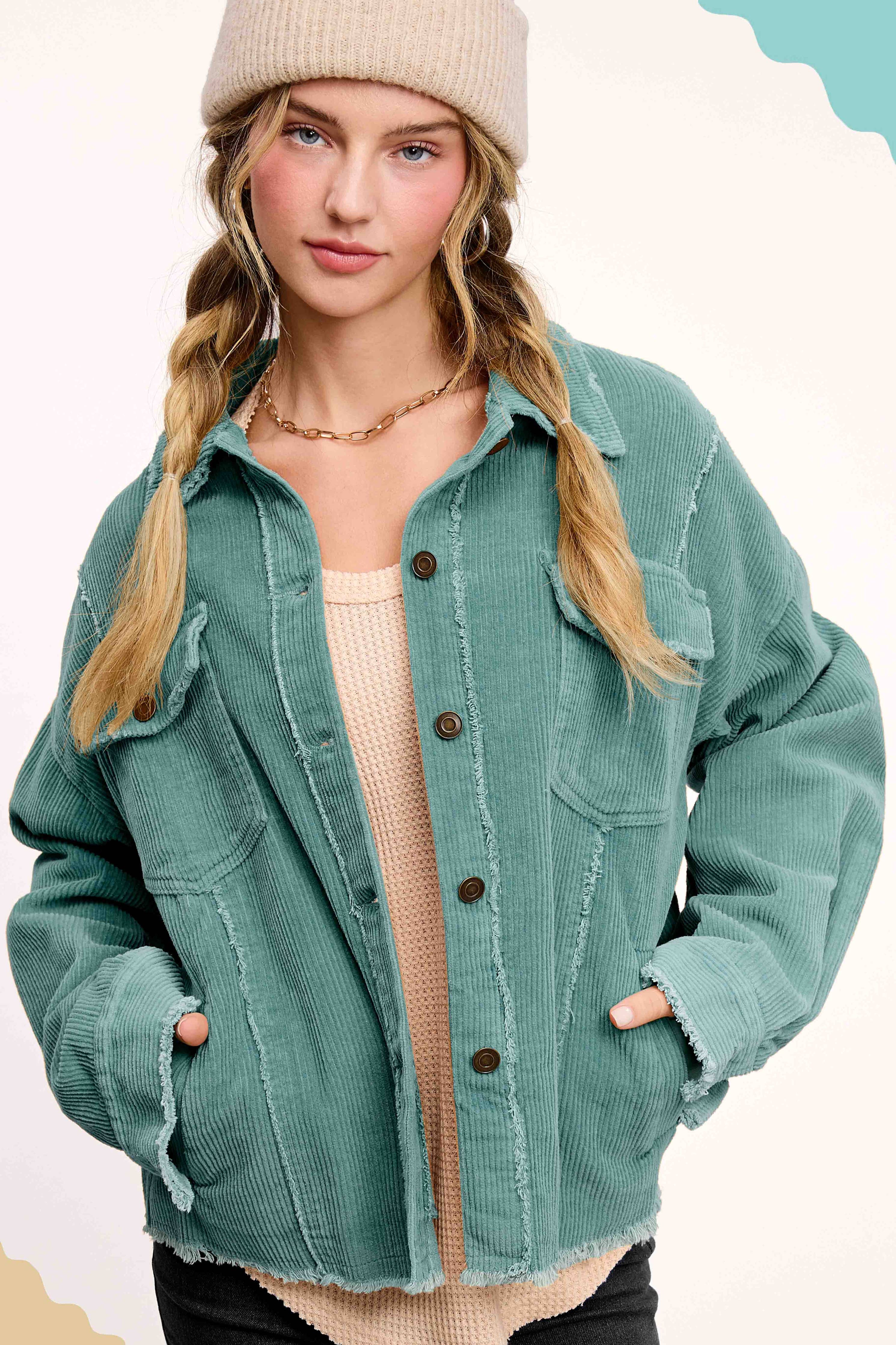 JKT1782-Washed Corduroy Oversized Button Down Jacket