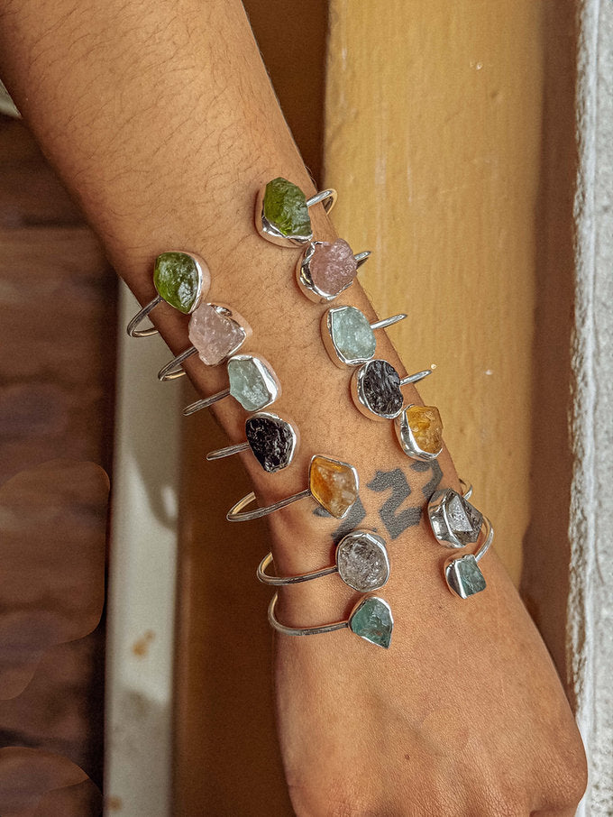 Duality Sterling Silver + Stone Bangle