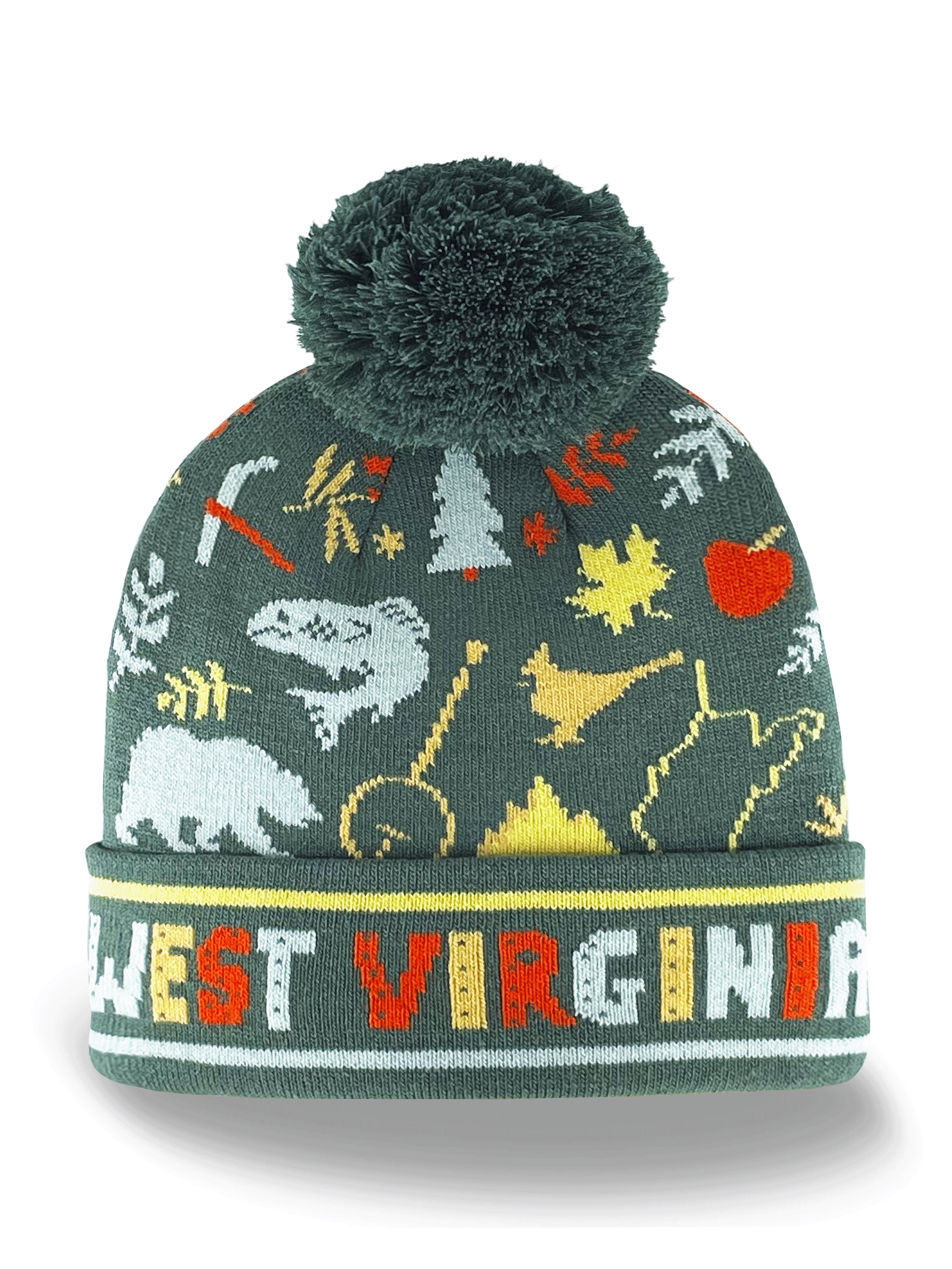 West Virginia Knit Beanie Winter Hat with Pom Pom | Appalachian Souvenir Gift