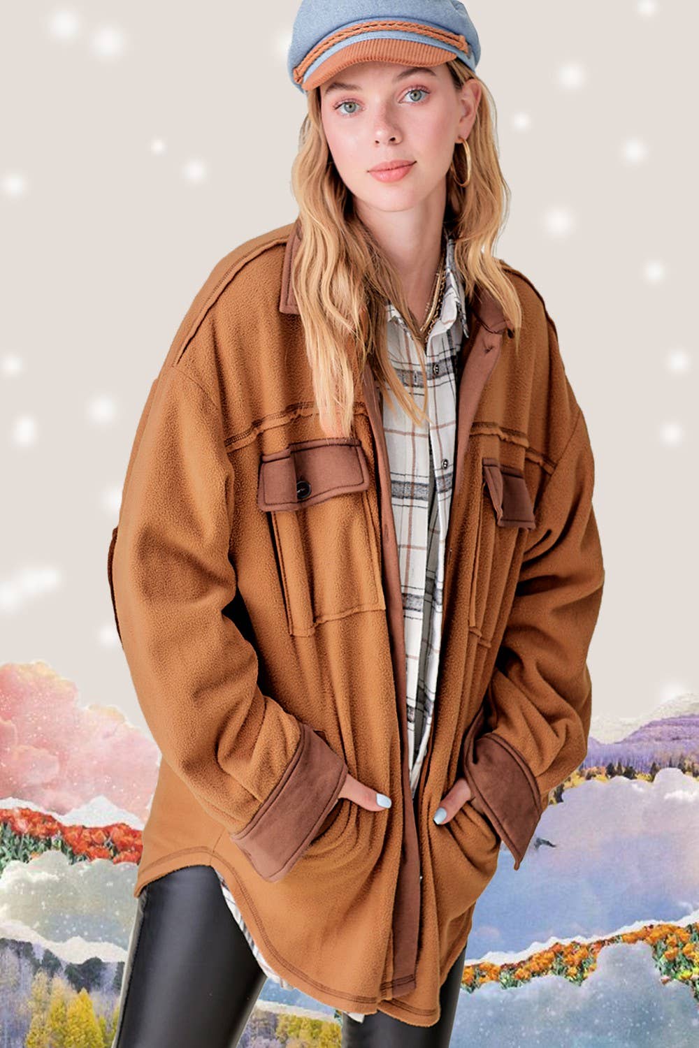 JKT1711-Soft Brushed Button Down Long Sleeve Fleece Shacket