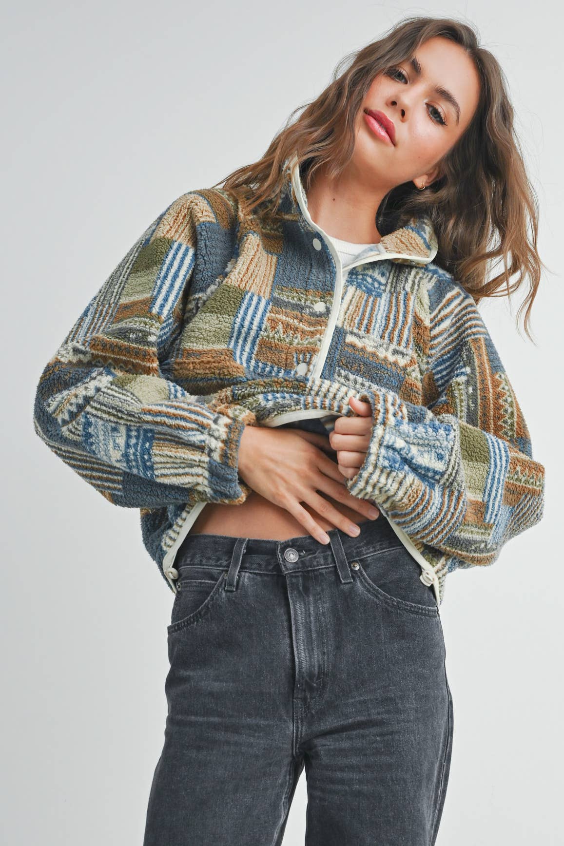 The Gabe Vintage Patchwork Print Multicolor Fleece Sweatshirt