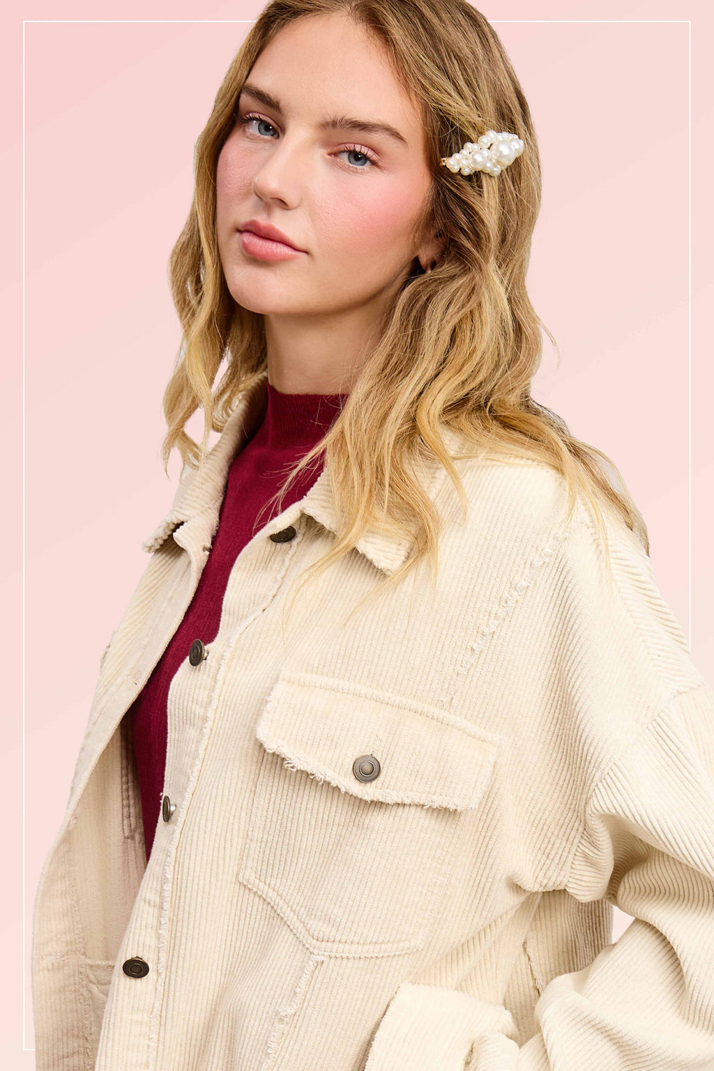 JKT1782-Washed Corduroy Oversized Button Down Jacket