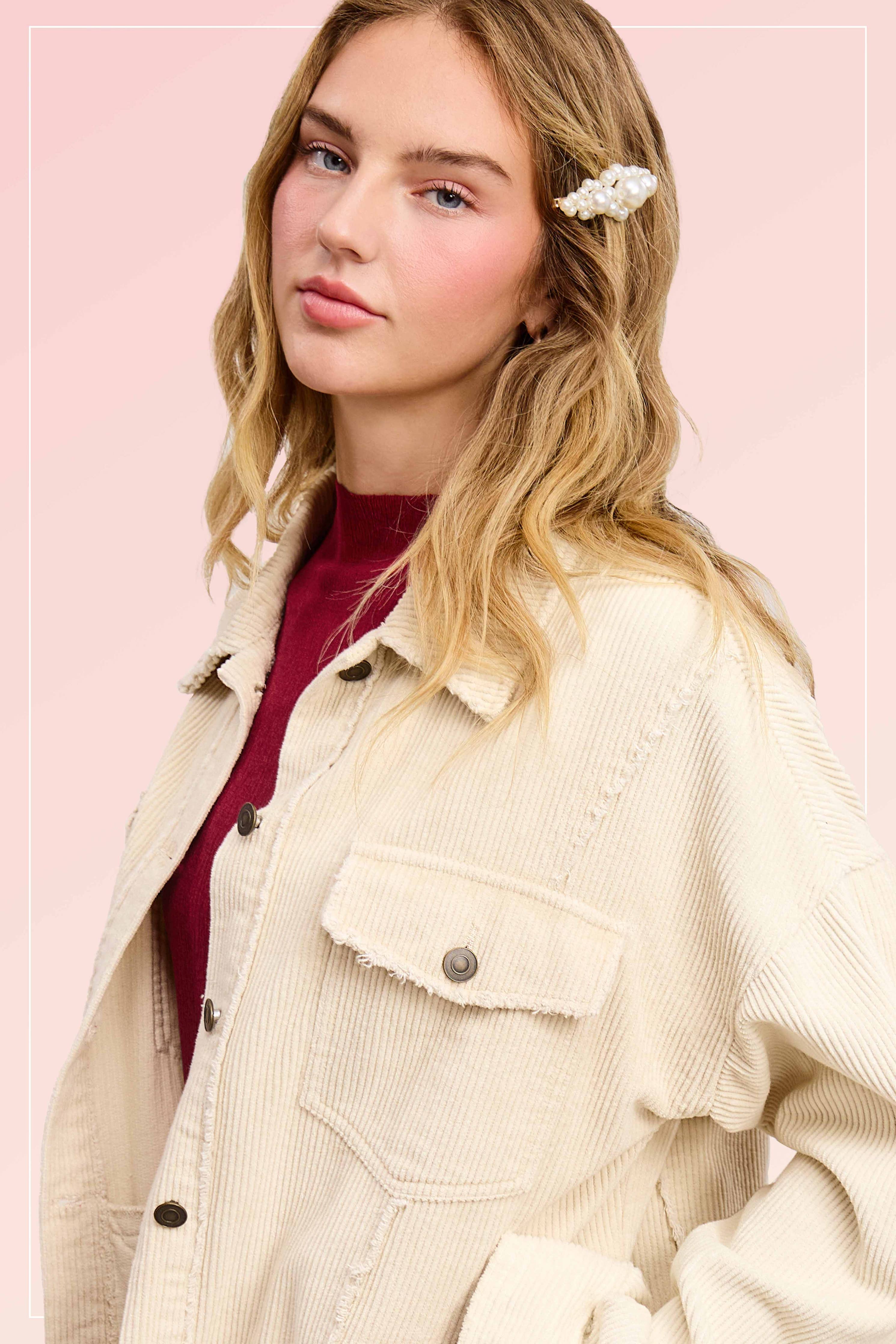 JKT1782-Washed Corduroy Oversized Button Down Jacket