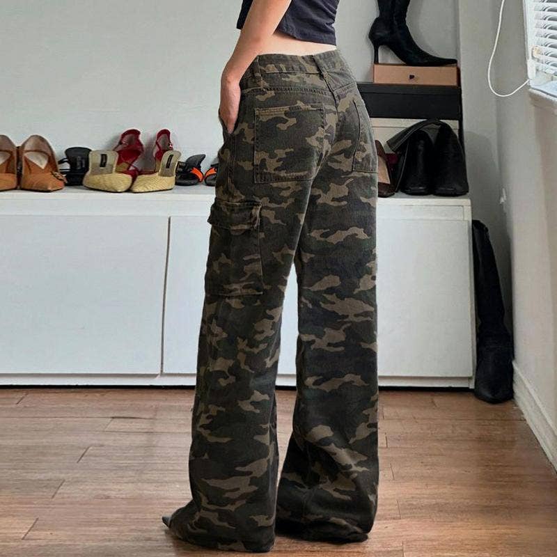 Camouflag wide-leg Jeans straight denim pants